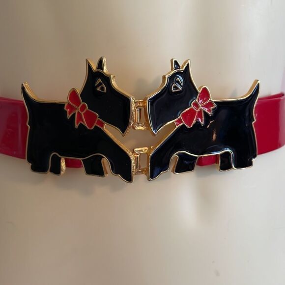 Vtg 80s‎ Dotty Smith red vinyl belt with black Scottie dog buckle main image 4
